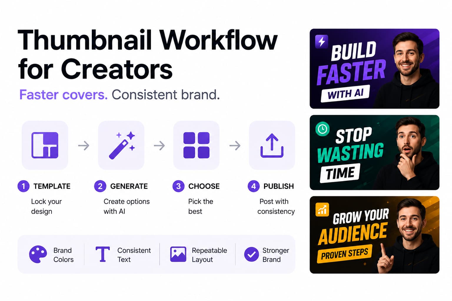 AI thumbnail workflow showing repeatable templates and brand-consistent cover designs