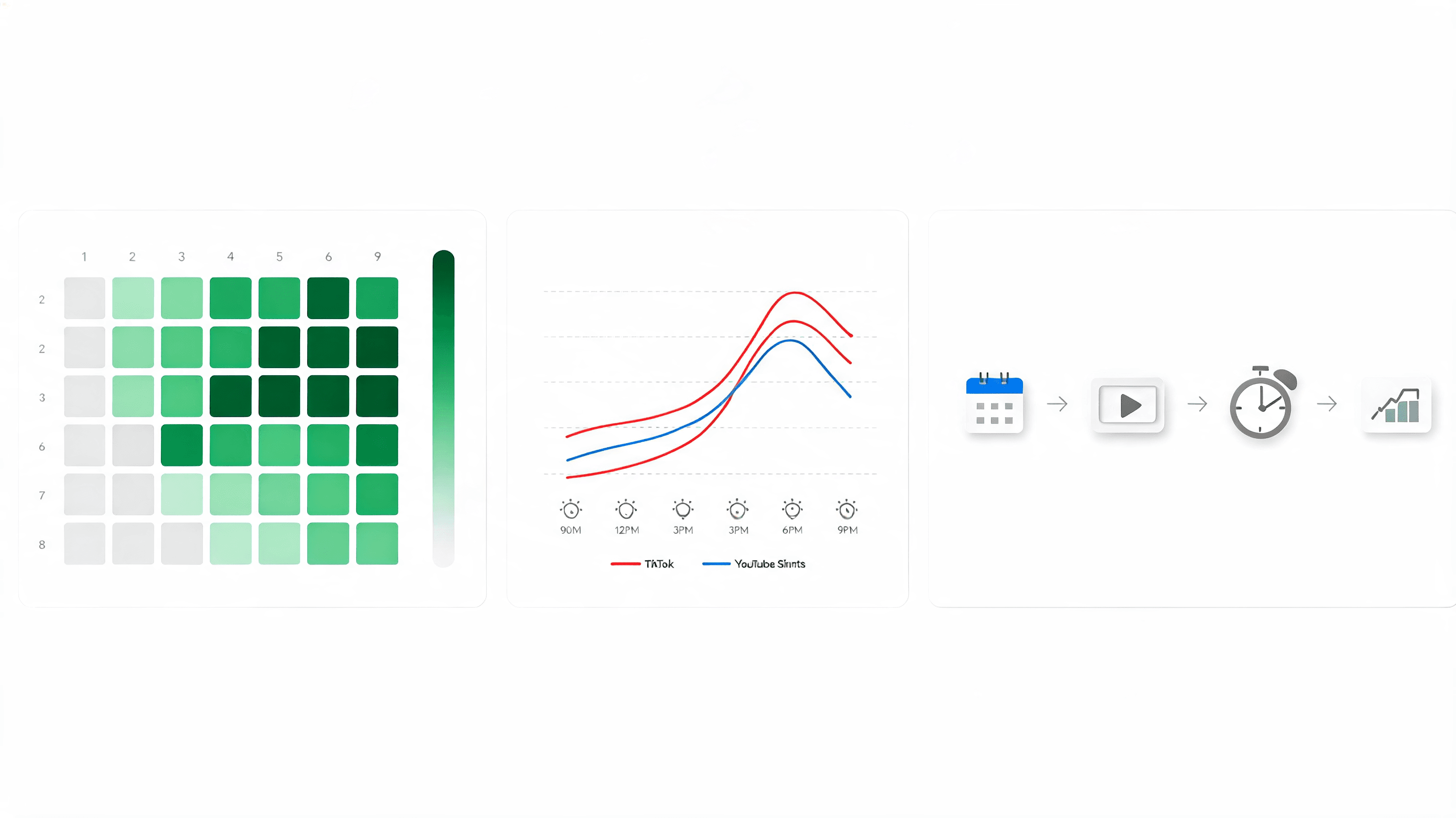 Posting schedule heatmap with YouTube Shorts and TikTok timing analytics