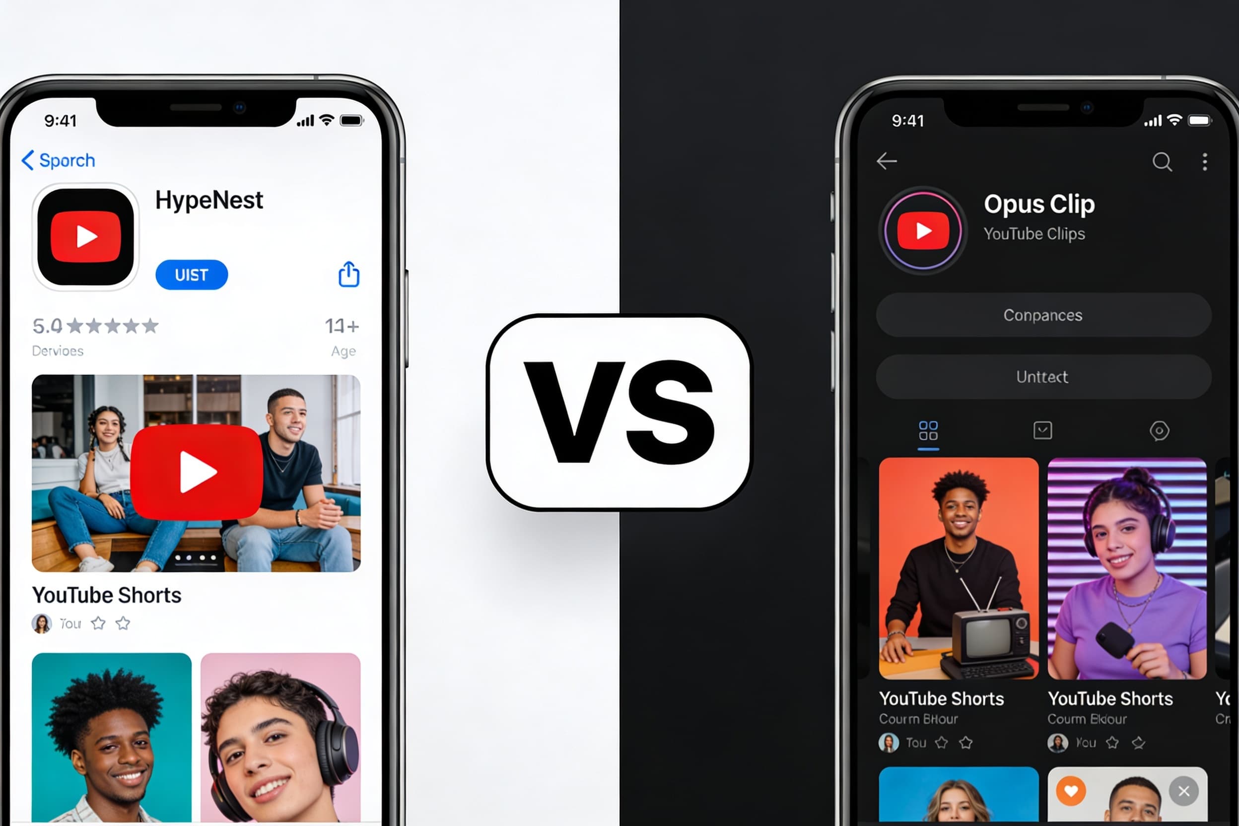 Side-by-side comparison of HypeNest and OpusClip for YouTube Shorts workflows