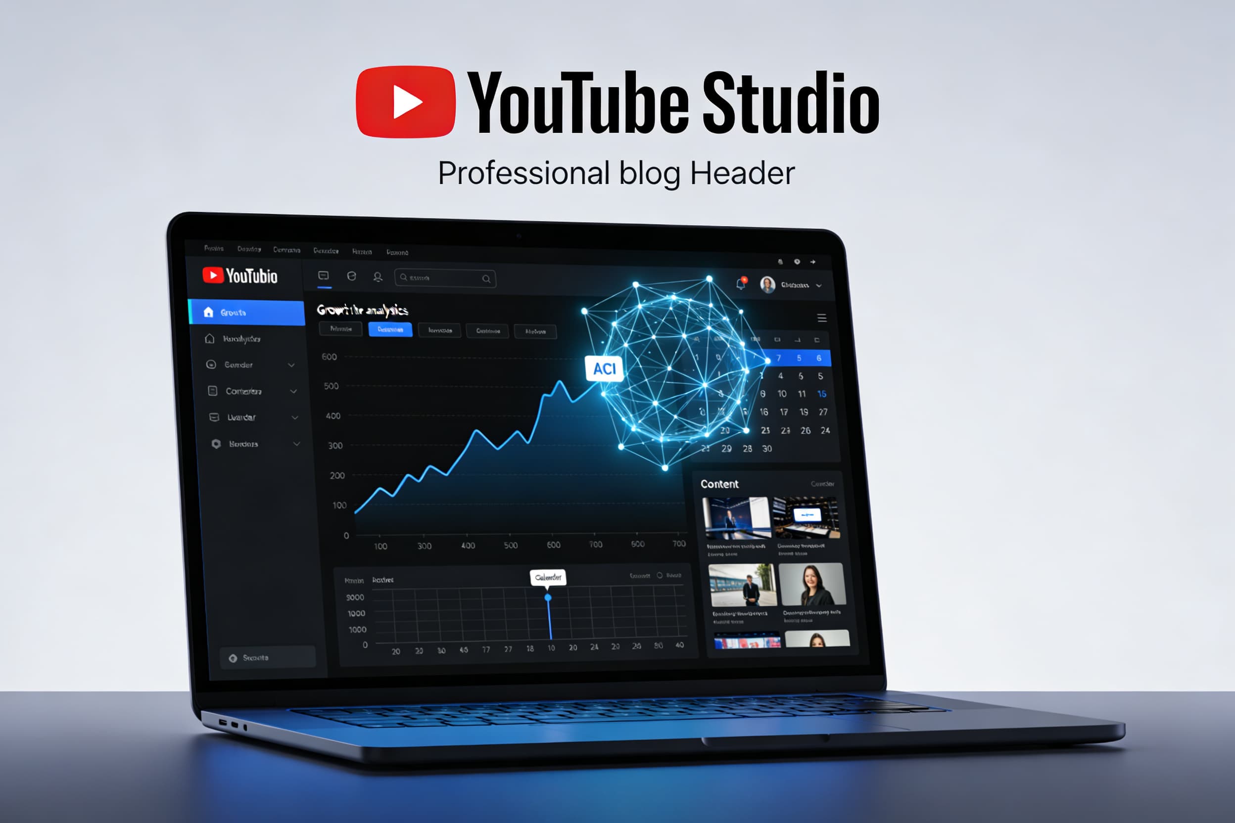YouTube-Kanal-Wachstumsdiagramm mit Publishing-Konsistenz-Overlay auf einem Workflow-Dashboard