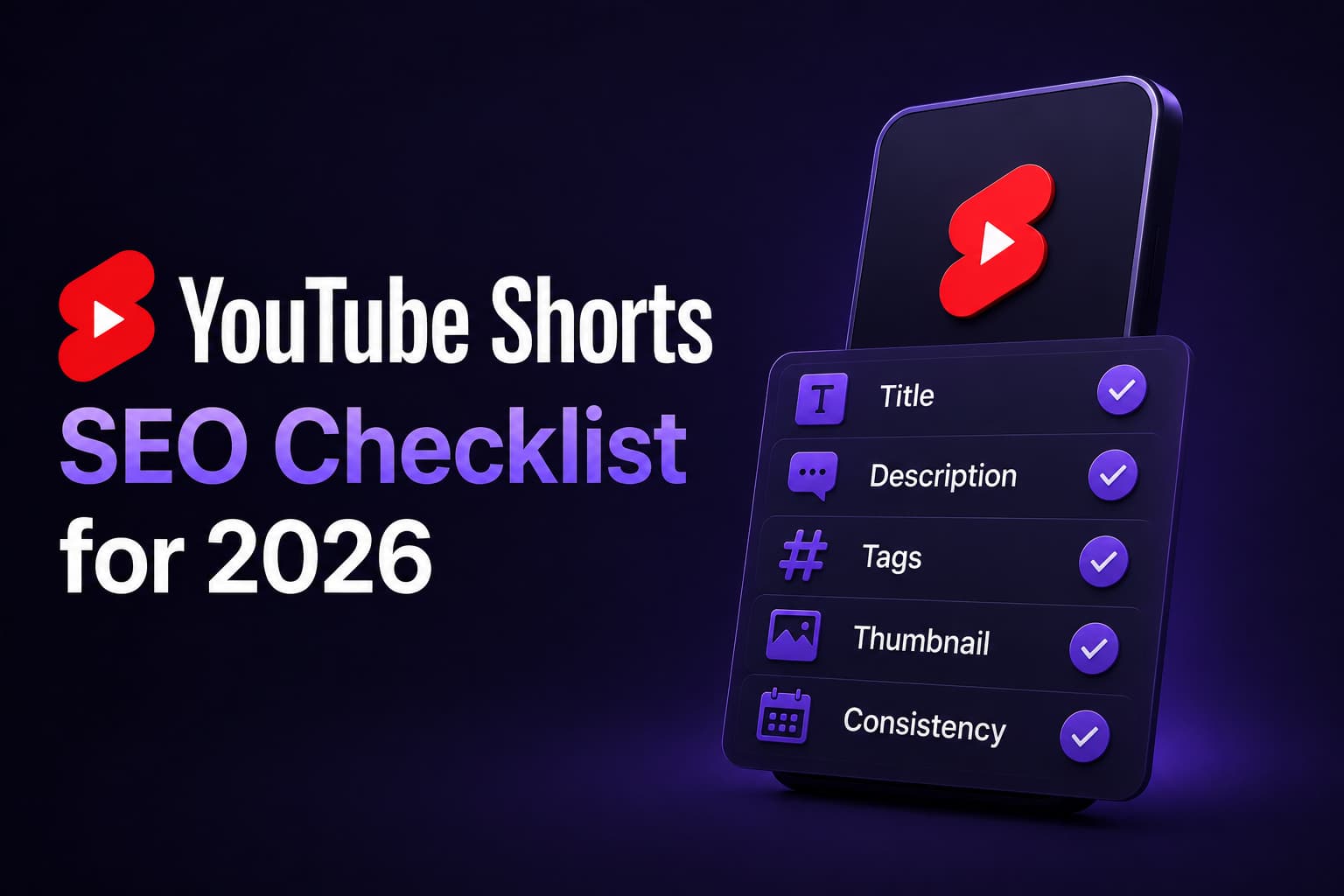 YouTube Shorts SEO checklist covering titles, descriptions, tags, and thumbnails